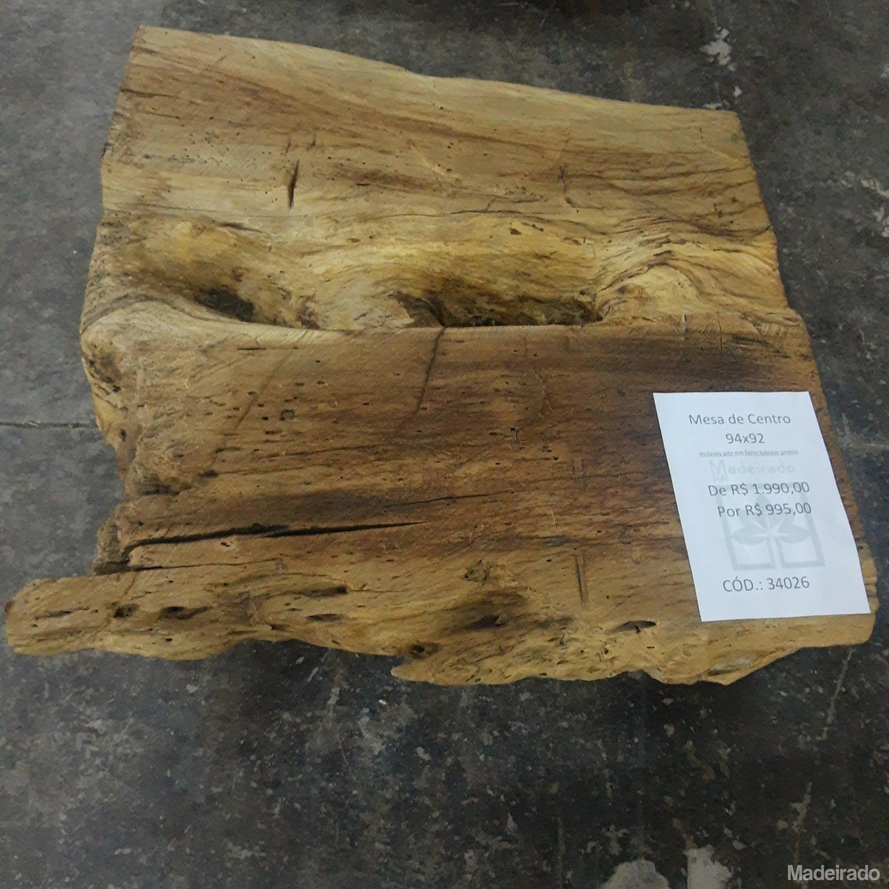 Mesa de Centro de Madeira Rustica - 94x92 - Cód: 34026 - MegaLive - Image 2