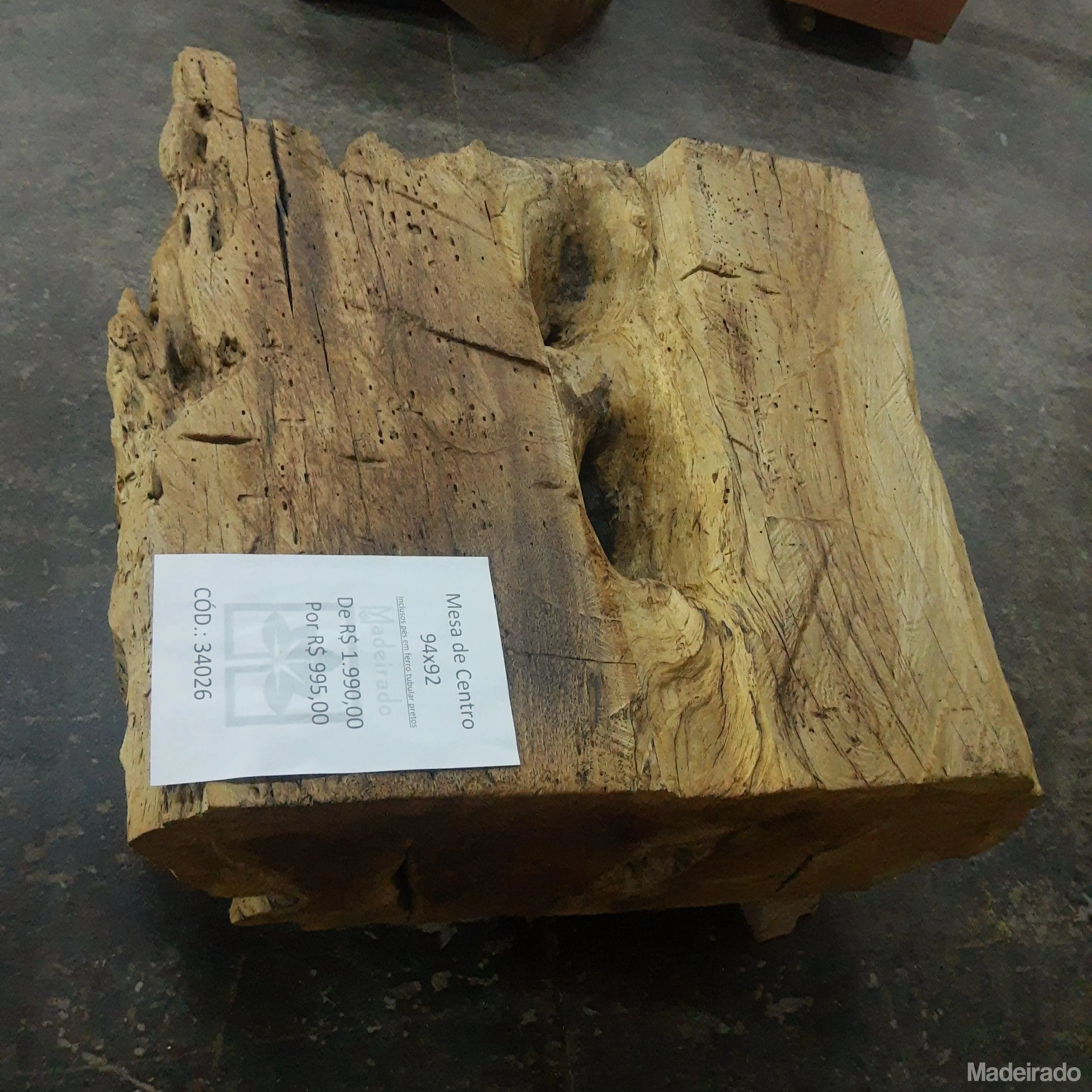 Mesa de Centro de Madeira Rustica - 94x92 - Cód: 34026 - MegaLive - Image 3