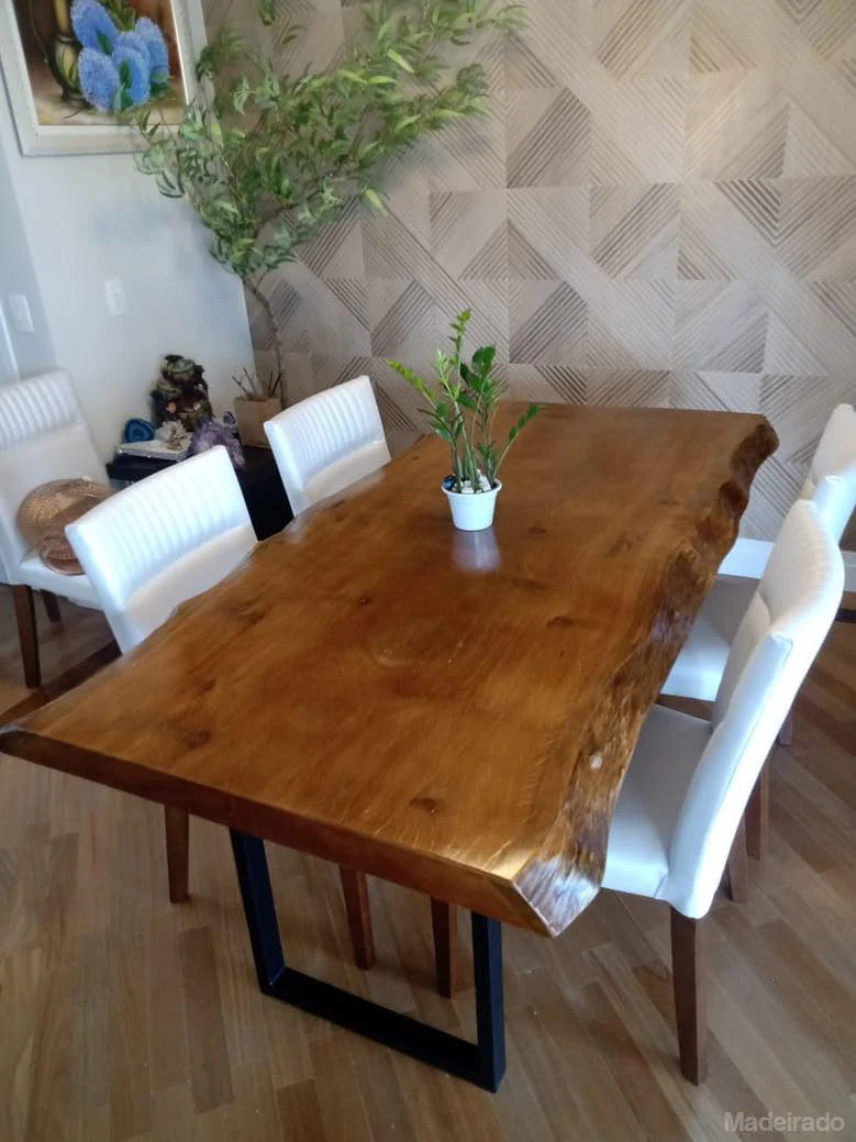 Mesa de Jantar Portan de Madeira Maciça  (170x90) - Pés de Tubular