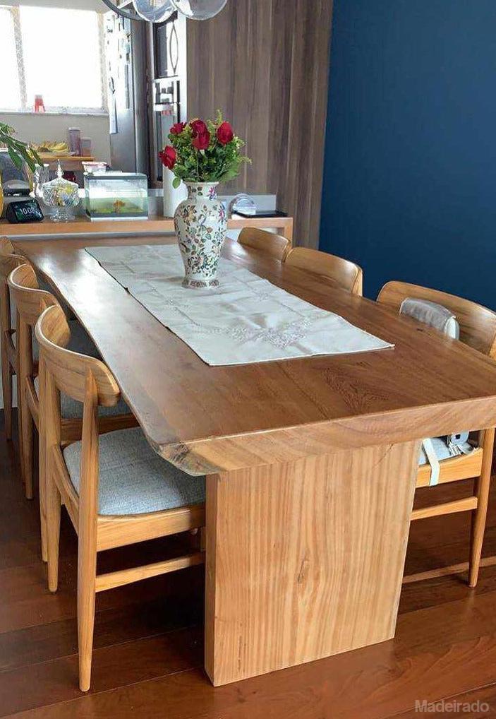 Mesa de Jantar Tapajós 200 x 90 borda invertida e pés de madeira - mesa rústica de madeira